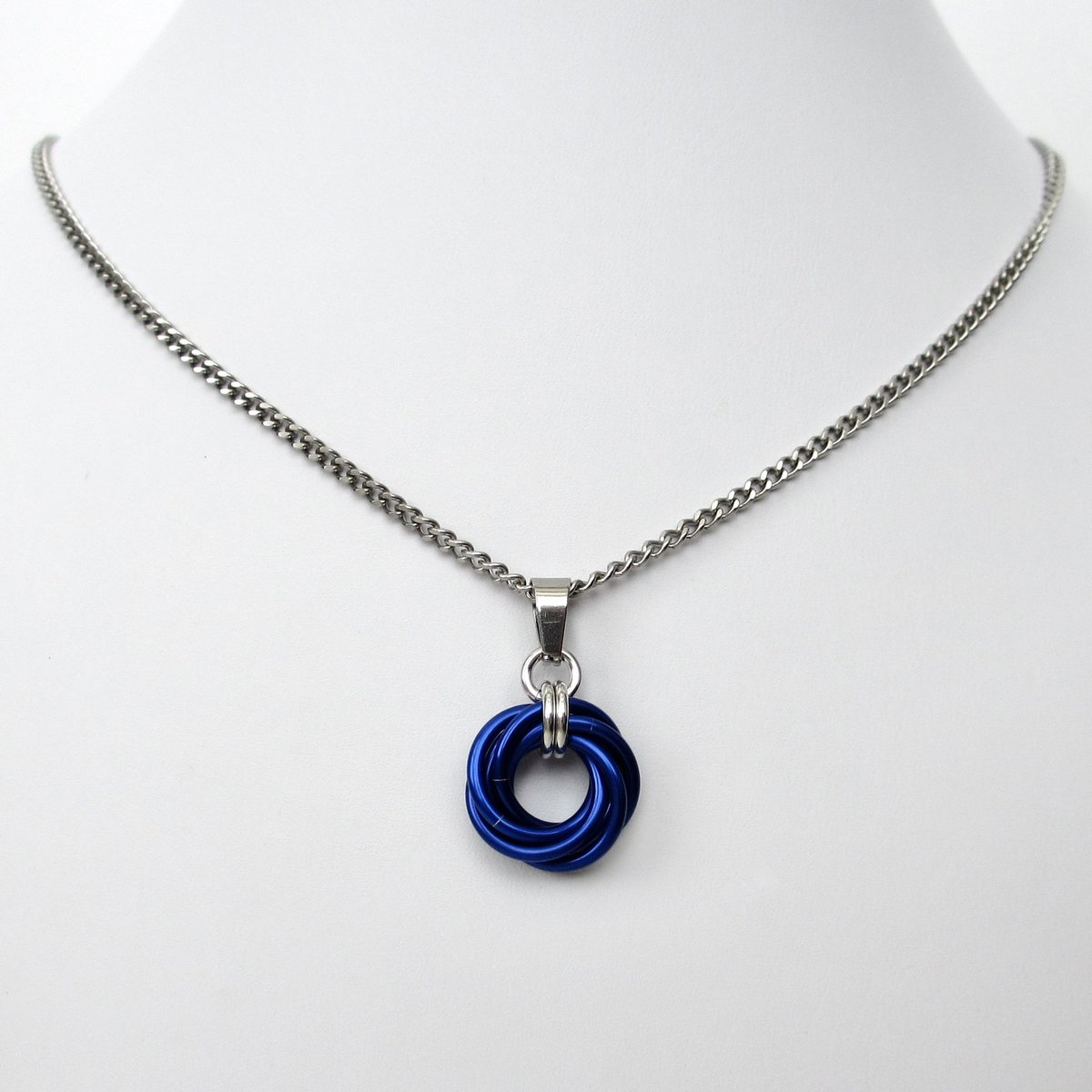 Blue Love Knot chainmail pendant necklace