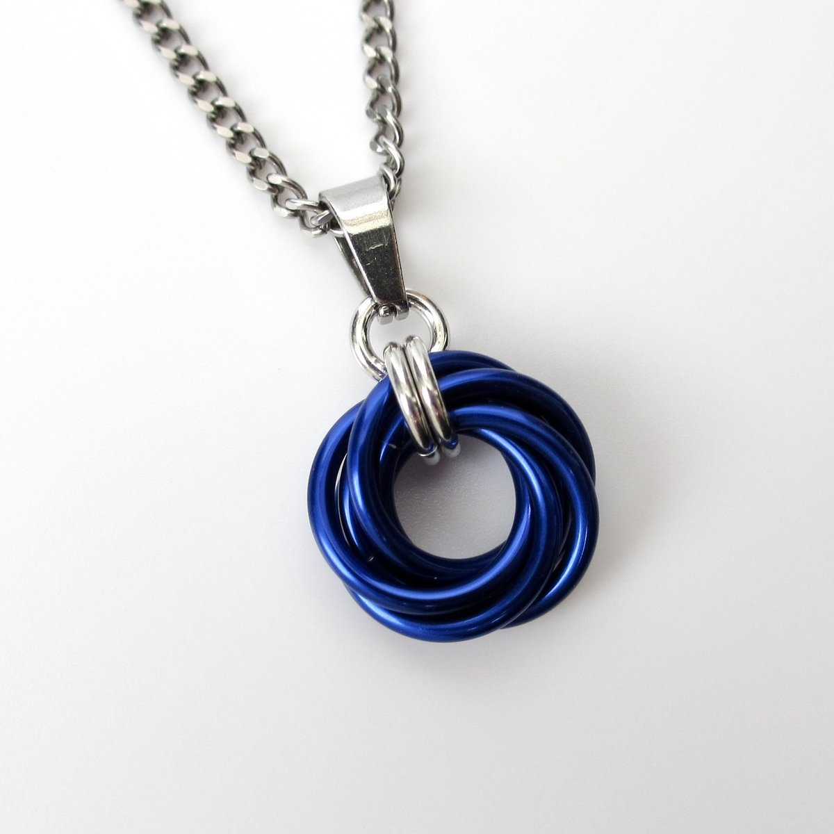 Blue Love Knot chainmail pendant necklace
