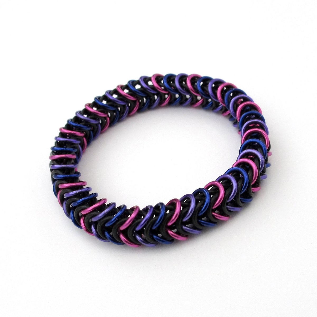 Bi pride bracelet, stretchy chainmaille box chain, bisexual jewelry, pink purple blue