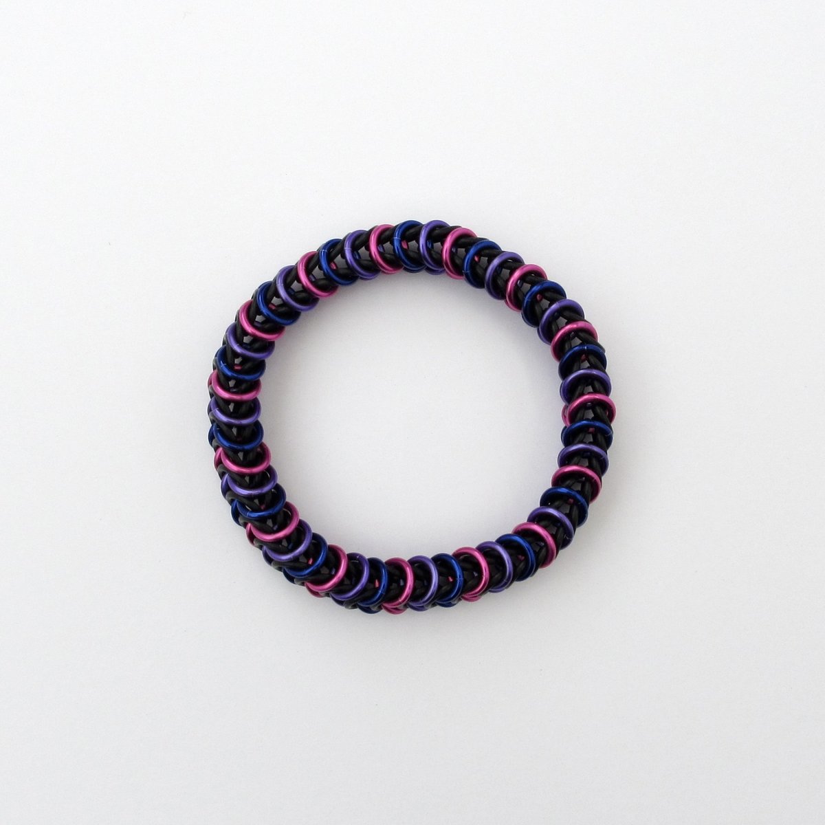 Bi pride bracelet, stretchy chainmaille box chain, bisexual jewelry, pink purple blue