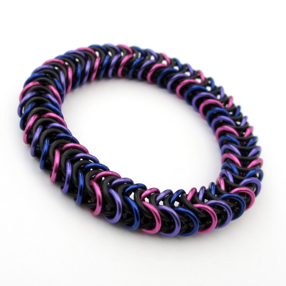 Bi pride bracelet, stretchy chainmaille box chain, bisexual jewelry, pink purple blue