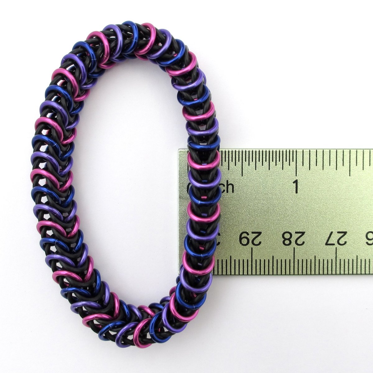 Bi pride bracelet, stretchy chainmaille box chain, bisexual jewelry, pink purple blue