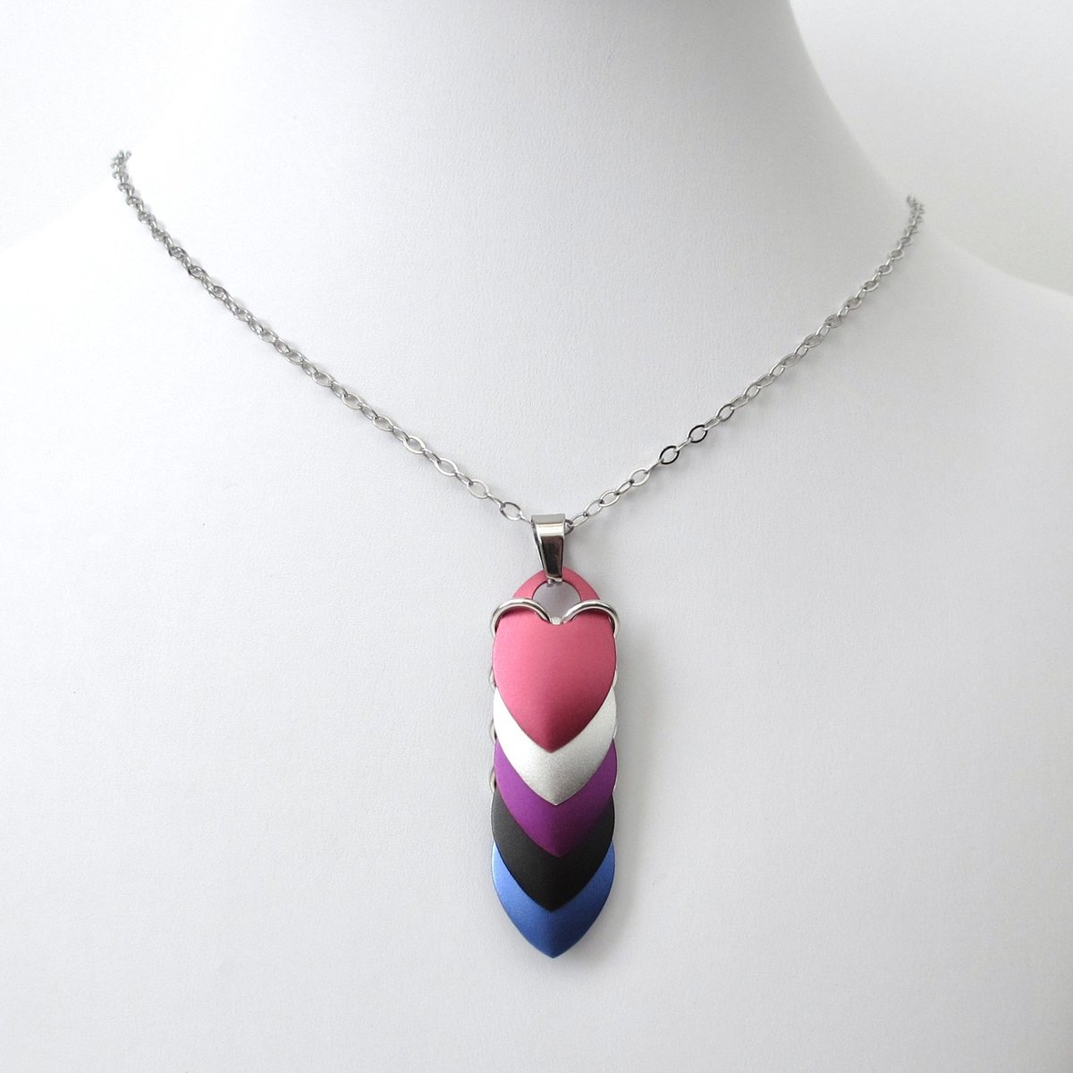 Genderfluid pride pendant, chainmail scales necklace