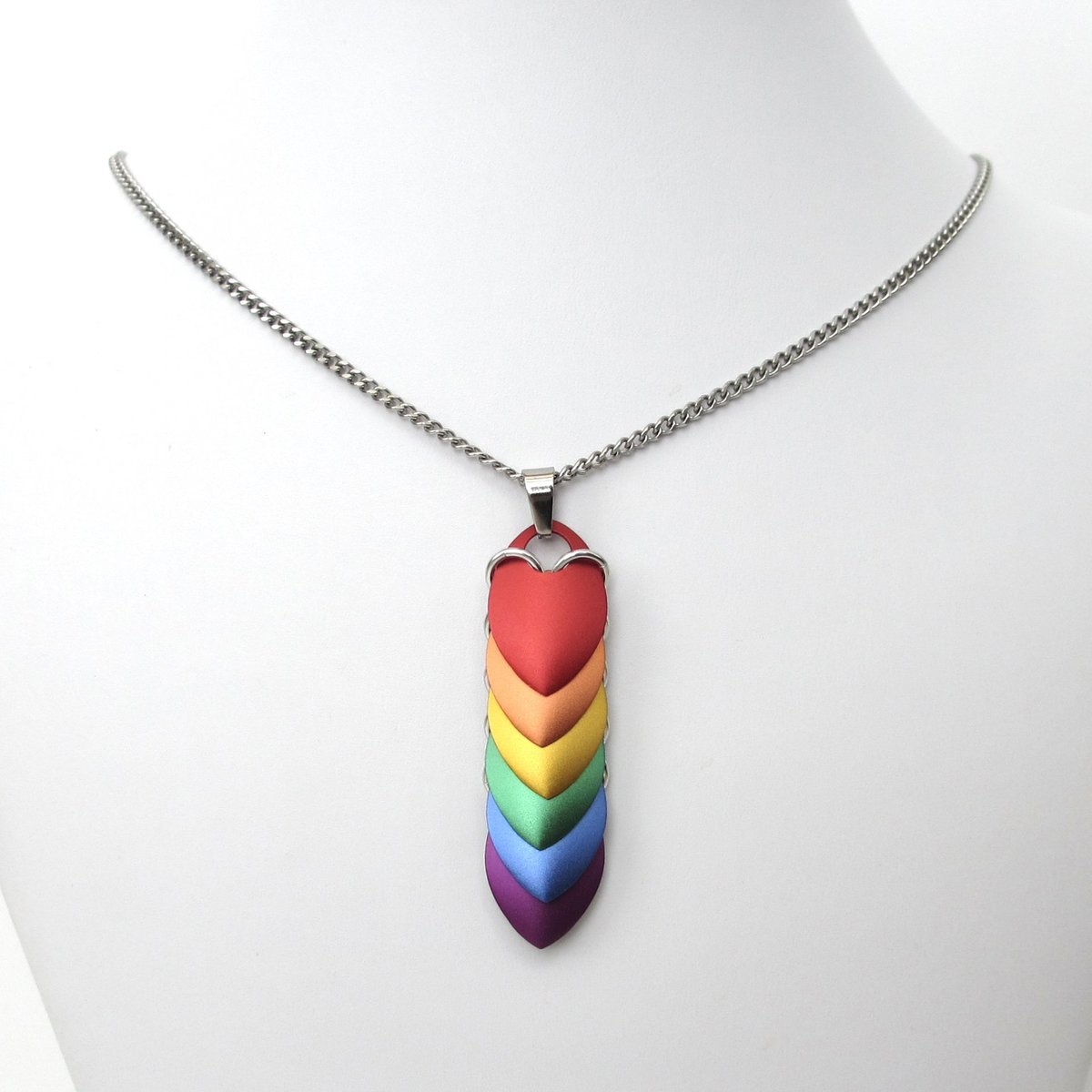 Gay pride pendant, rainbow chainmail scale jewelry, LGBTQ necklace