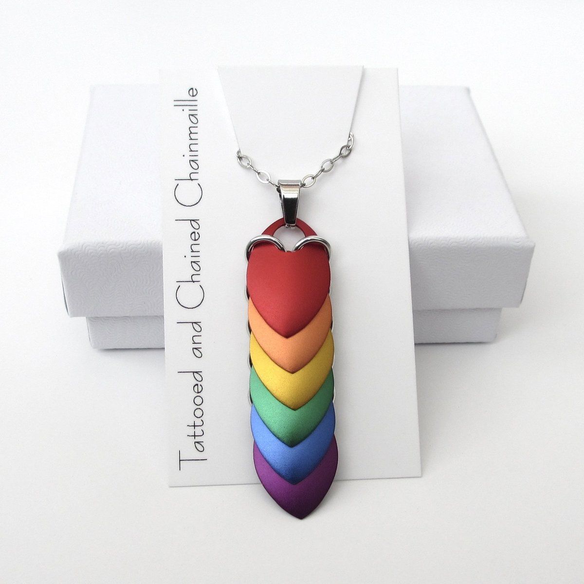 Gay pride pendant, rainbow chainmail scale jewelry, LGBTQ necklace