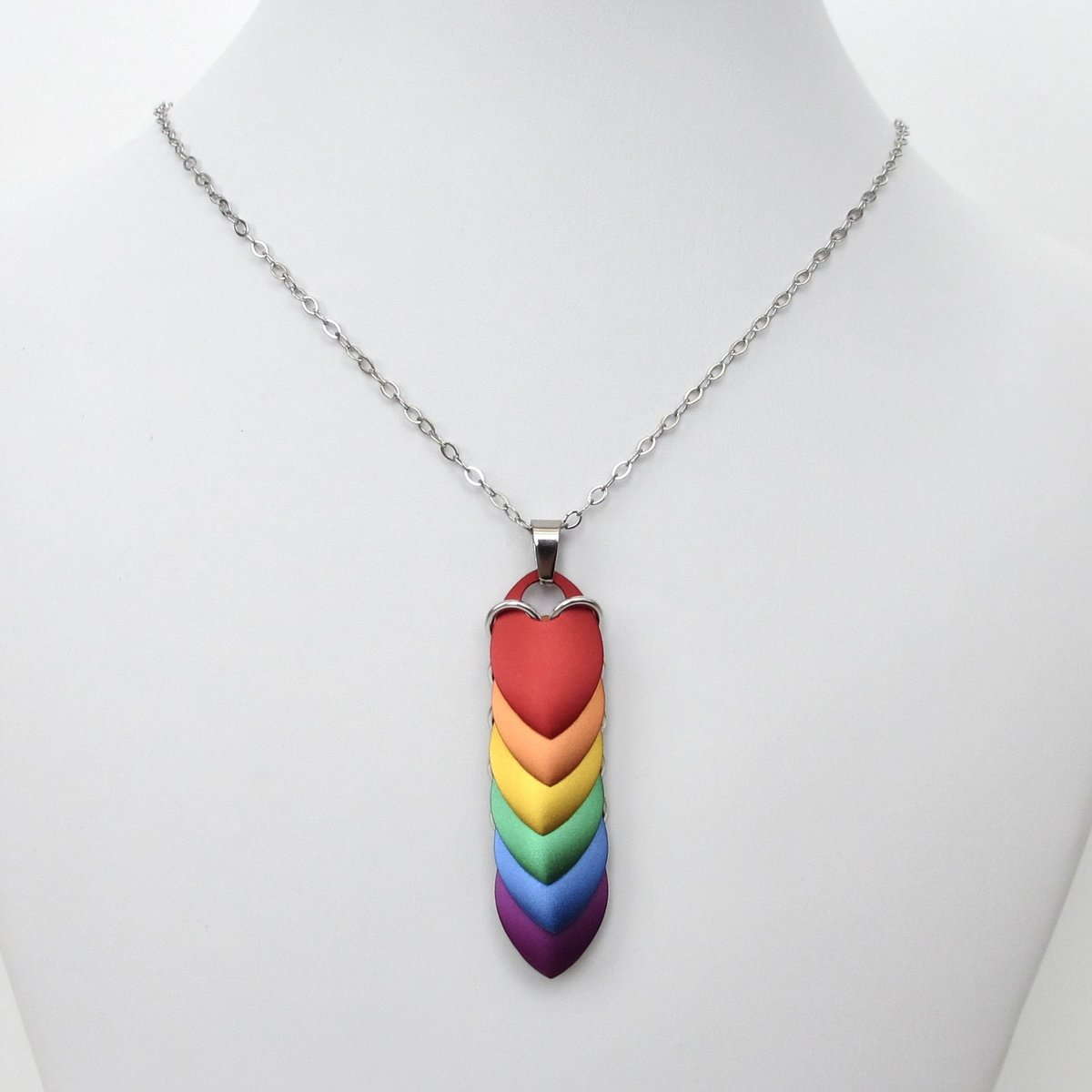 Gay pride pendant, rainbow chainmail scale jewelry, LGBTQ necklace