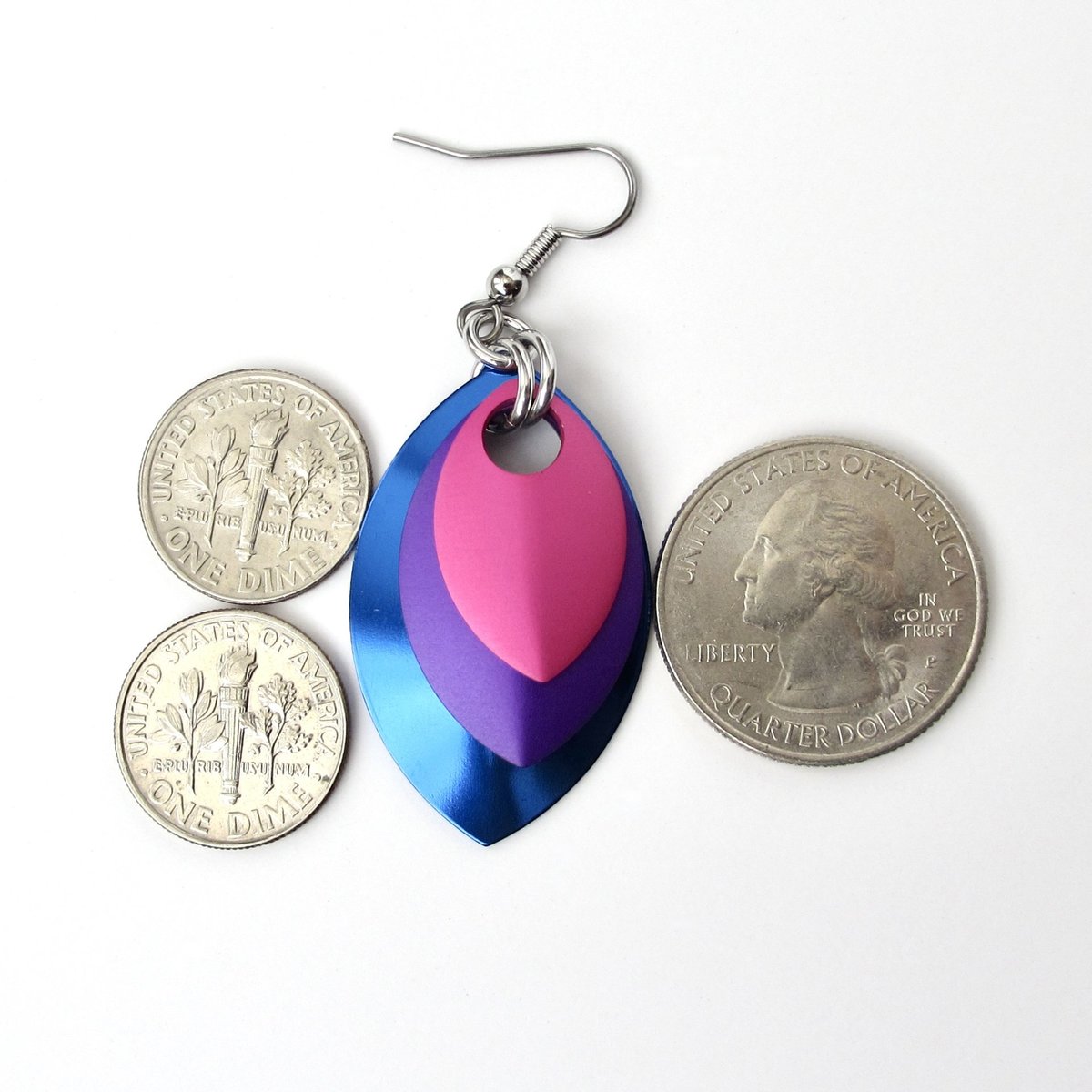 Bisexual pride earrings, bi pride chainmail scales earrings