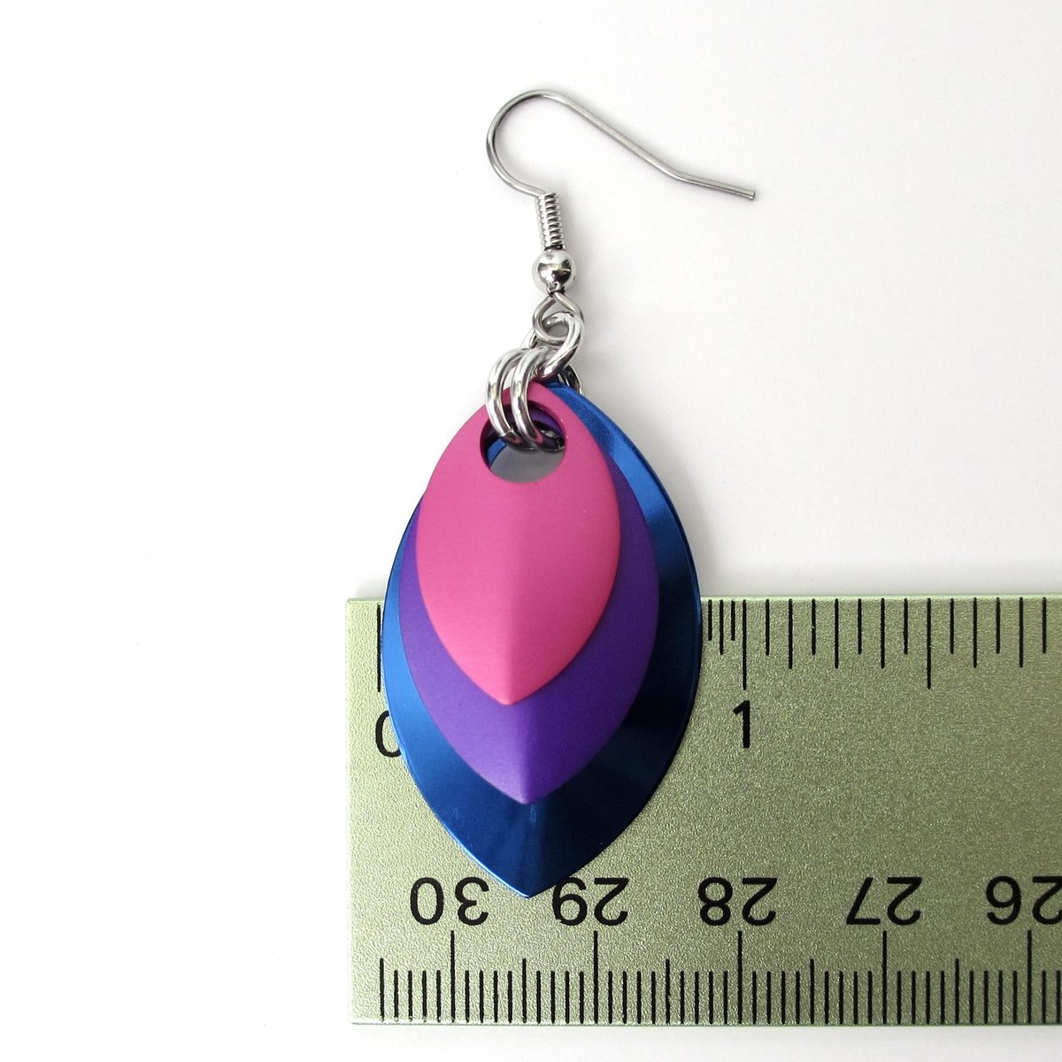 Bisexual pride earrings, bi pride chainmail scales earrings