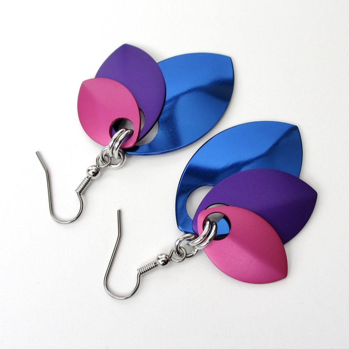 Bisexual pride earrings, bi pride chainmail scales earrings