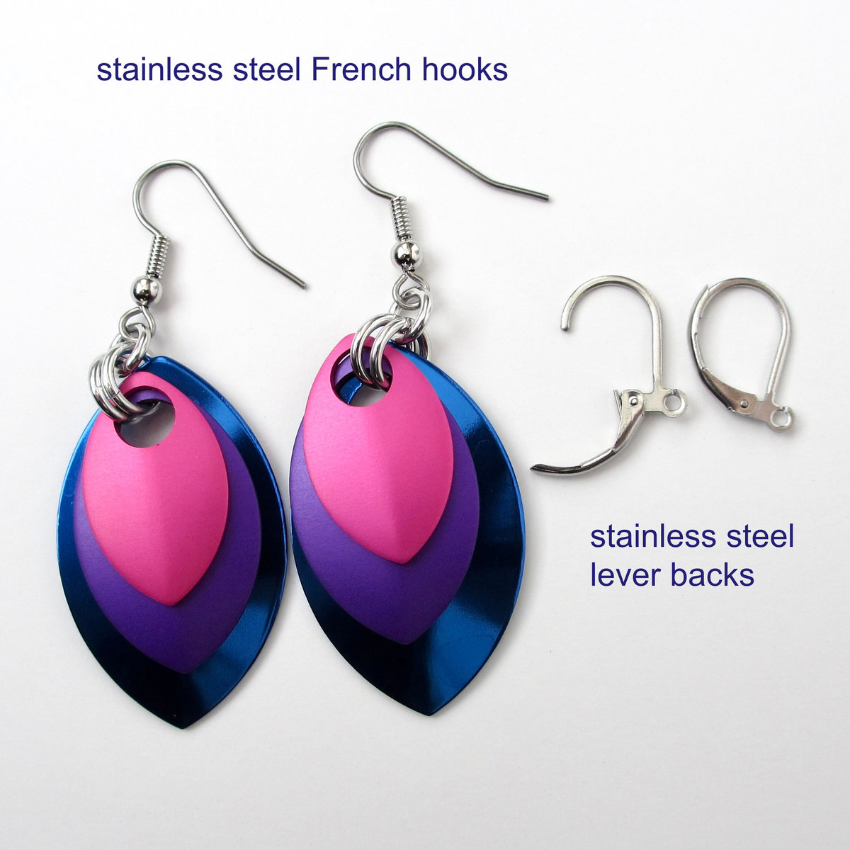 Bisexual pride earrings, bi pride chainmail scales earrings