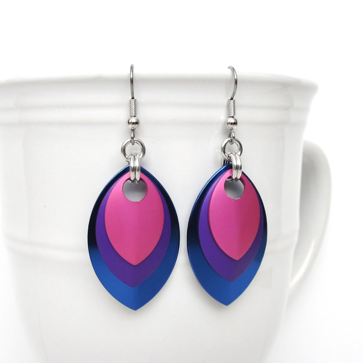 Bisexual pride earrings, bi pride chainmail scales earrings
