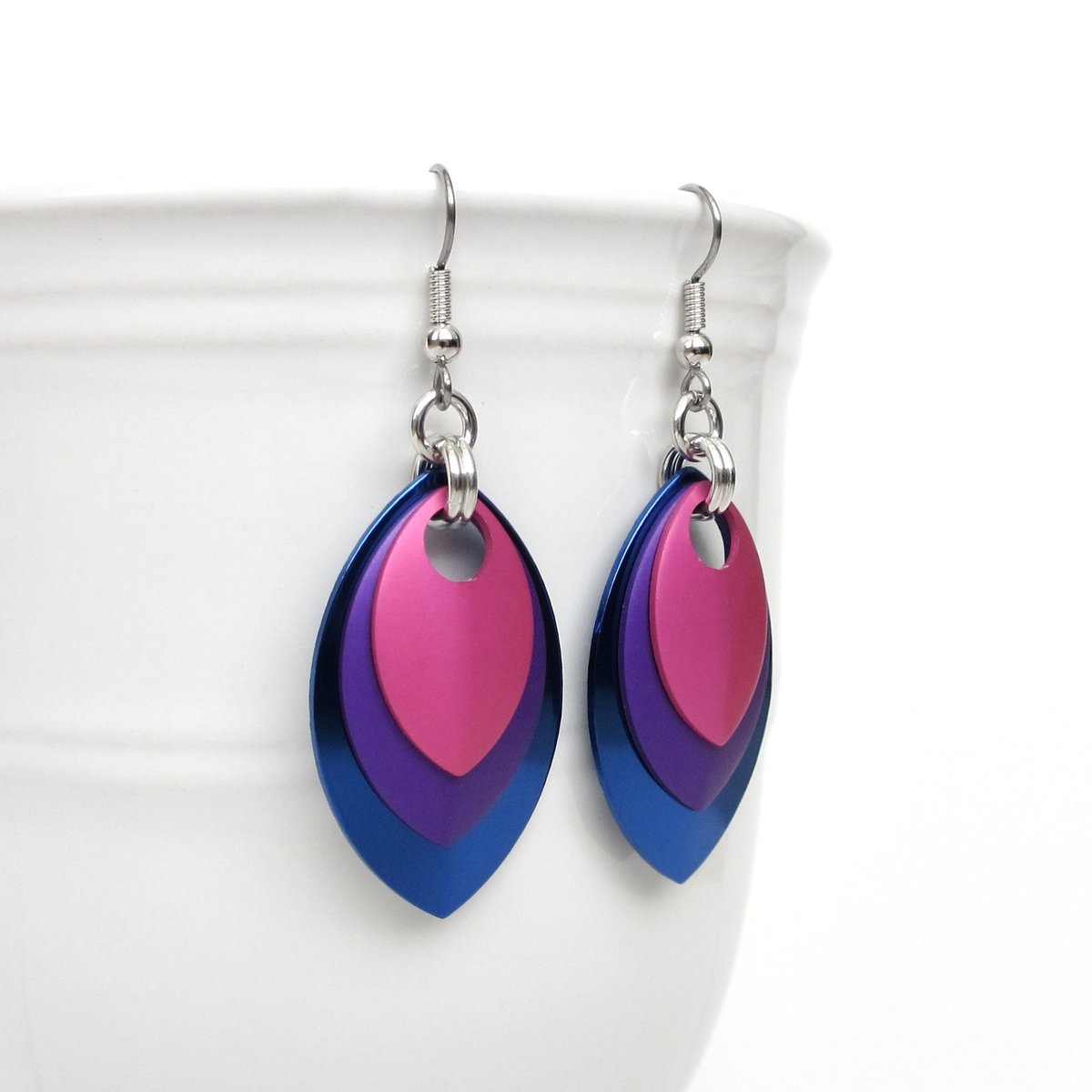 Bisexual pride earrings, bi pride chainmail scales earrings