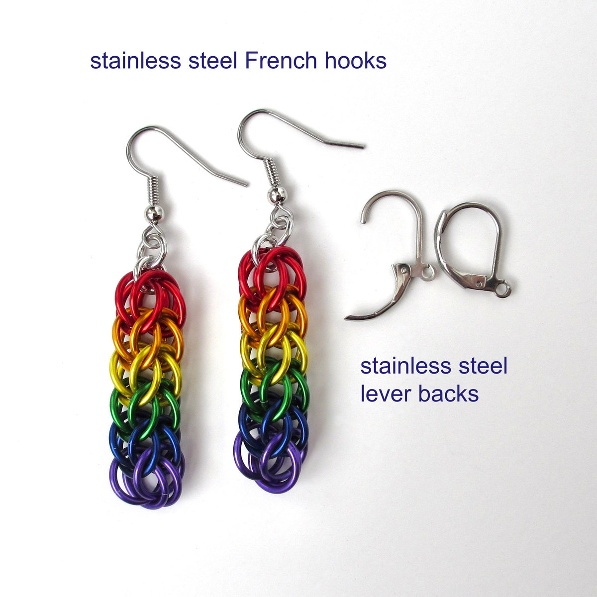 LGBTQ pride earrings, rainbow chainmail gay pride jewelry, Full Persian chainmail weave