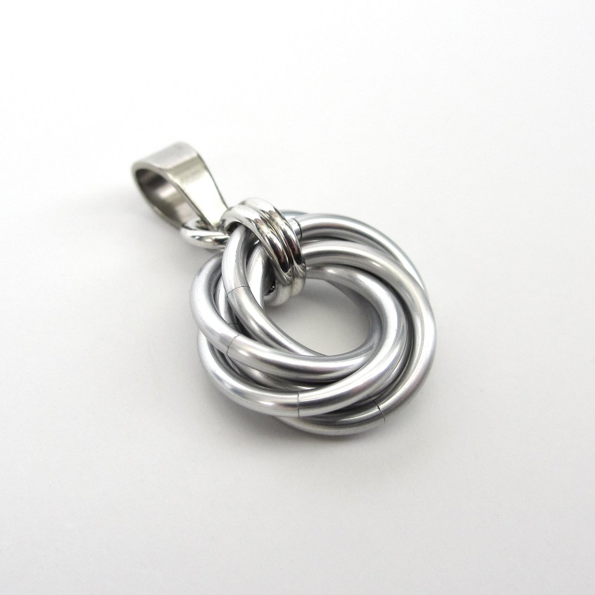 Silver Love Knot chainmail pendant necklace, circle pendant
