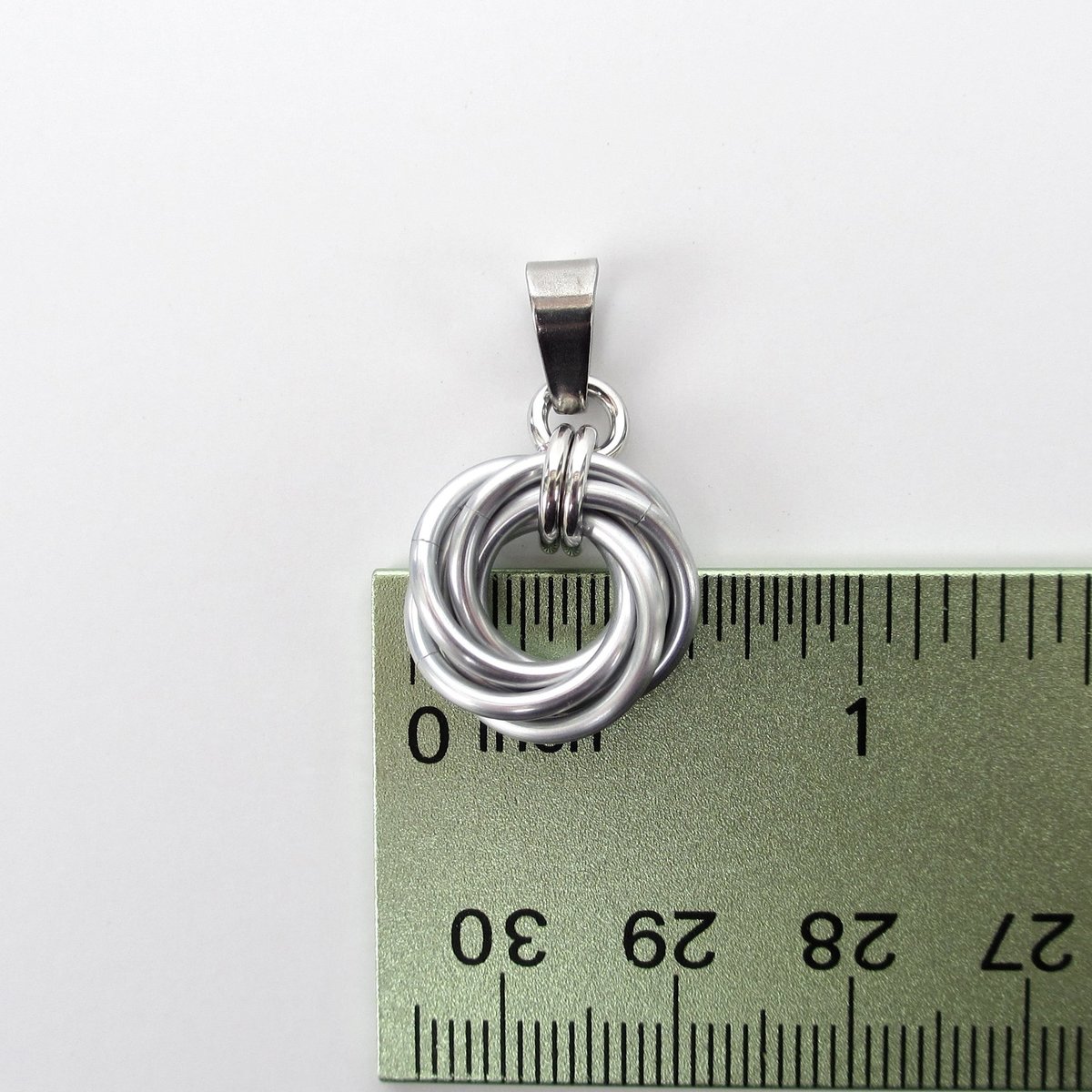Silver Love Knot chainmail pendant necklace, circle pendant
