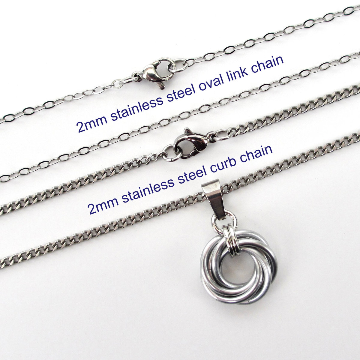 Silver Love Knot chainmail pendant necklace, circle pendant