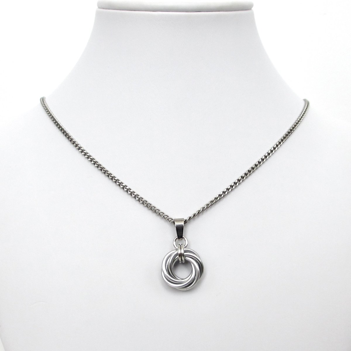 Silver Love Knot chainmail pendant necklace, circle pendant