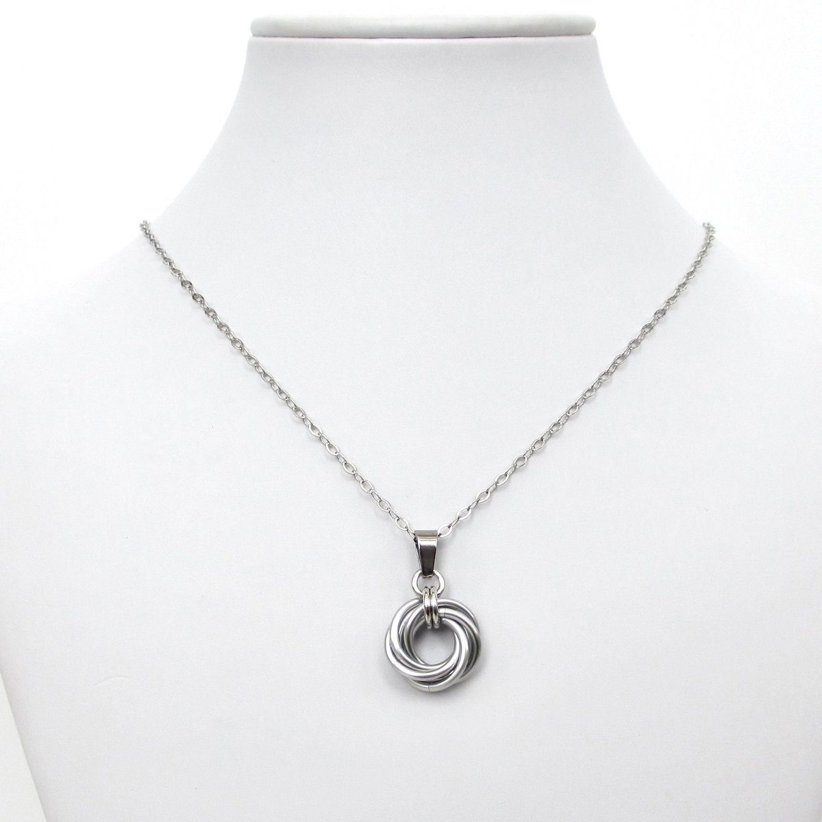Silver Love Knot chainmail pendant necklace, circle pendant