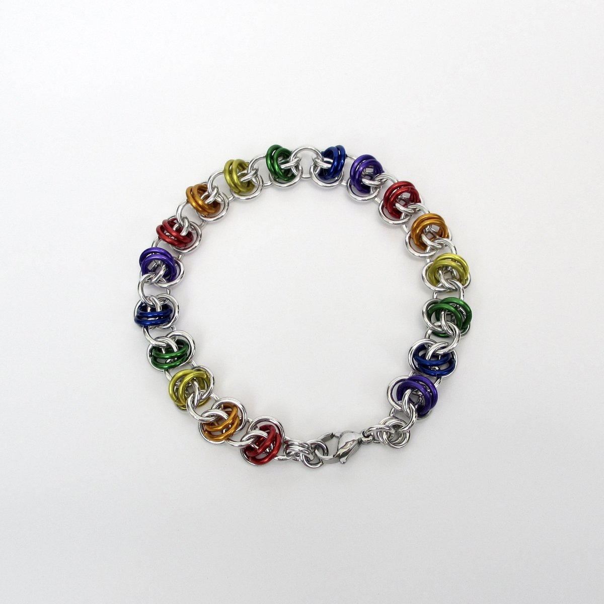 Gay pride bracelet, LGBT chainmaille bracelet, rainbow jewelry, barrel weave chainmaille