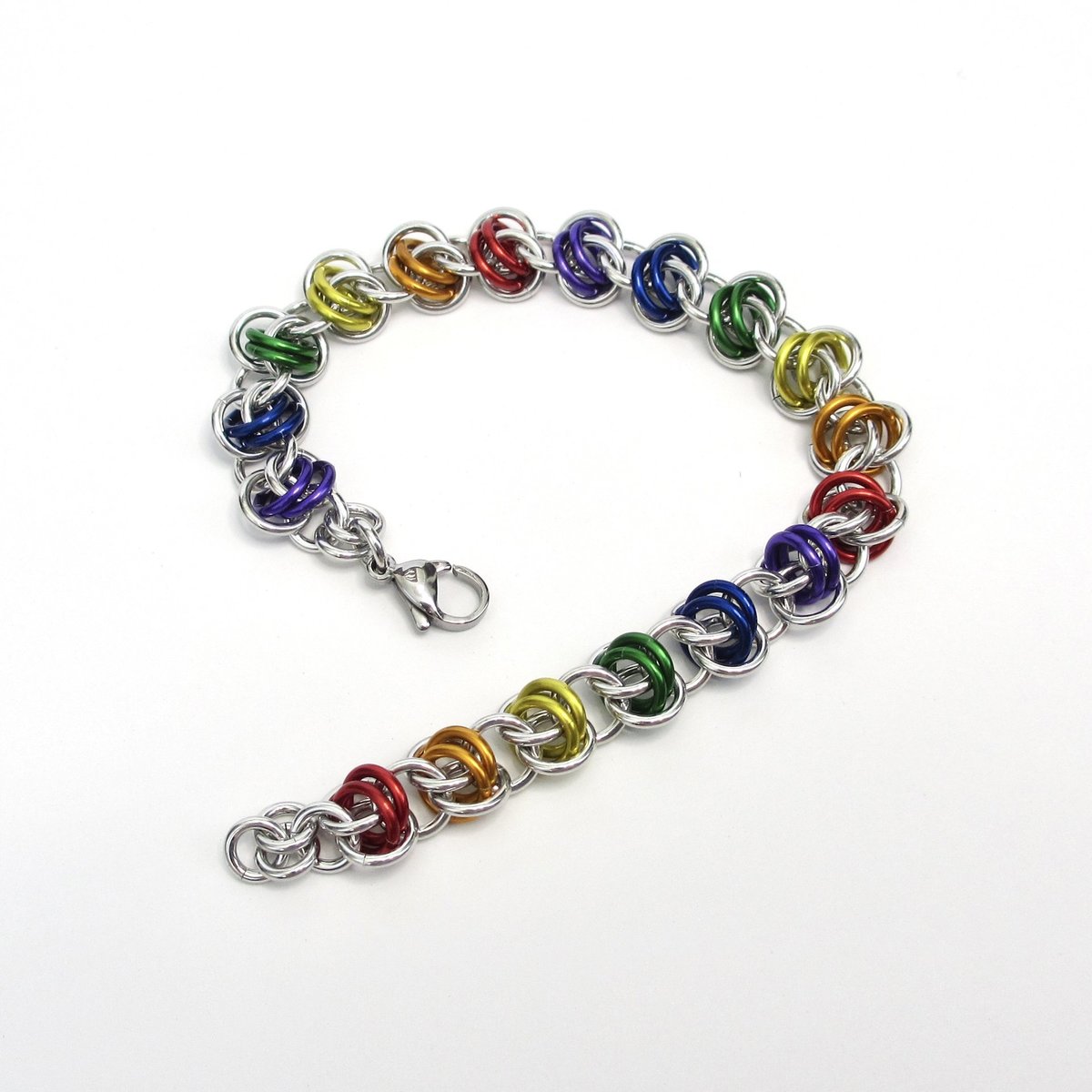 Gay pride bracelet, LGBT chainmaille bracelet, rainbow jewelry, barrel weave chainmaille