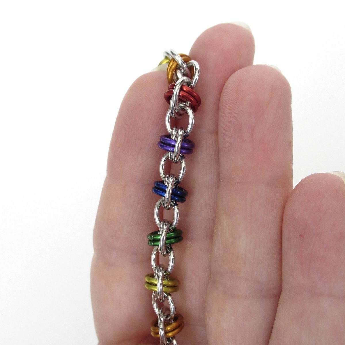 Gay pride bracelet, LGBT chainmaille bracelet, rainbow jewelry, barrel weave chainmaille