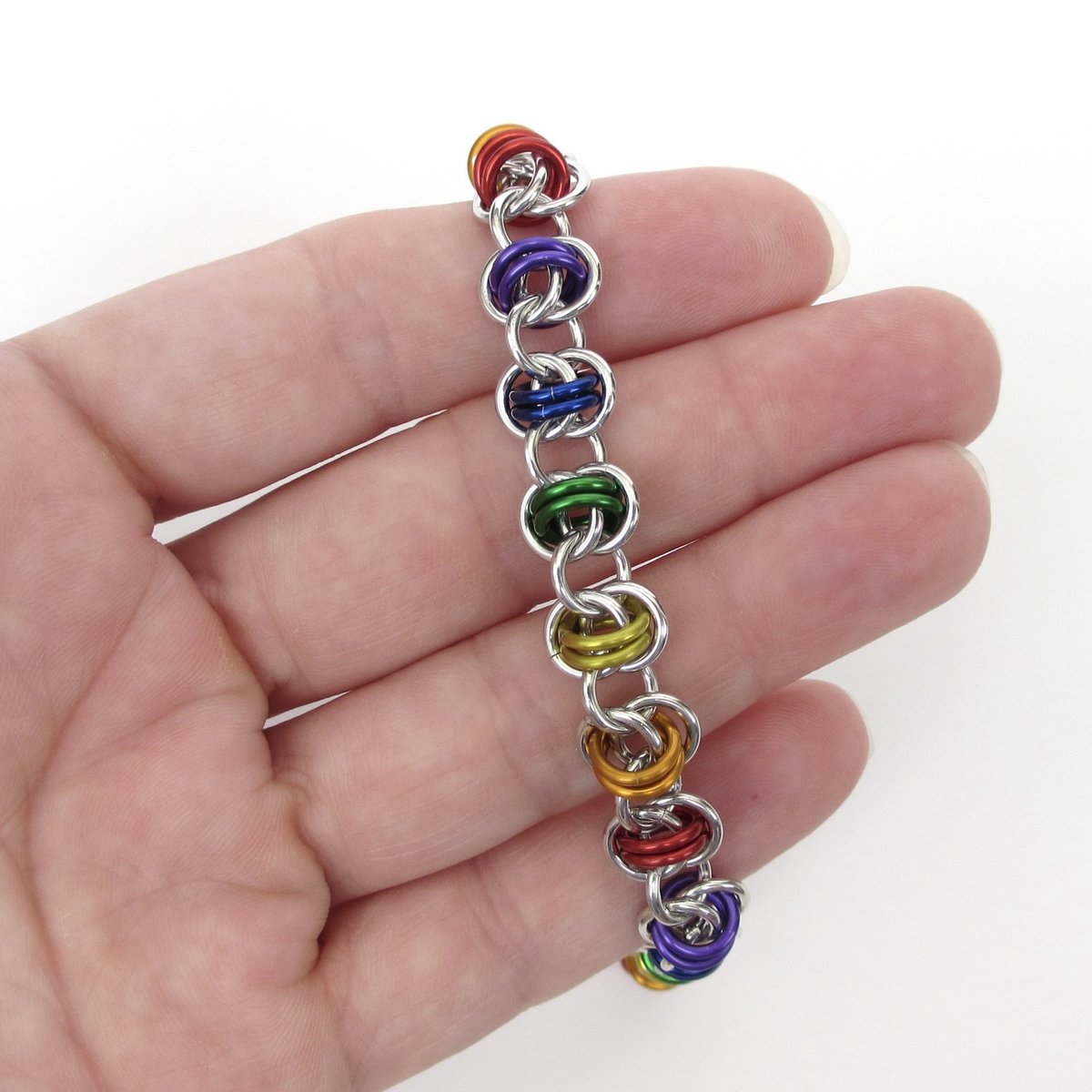 Gay pride bracelet, LGBT chainmaille bracelet, rainbow jewelry, barrel weave chainmaille
