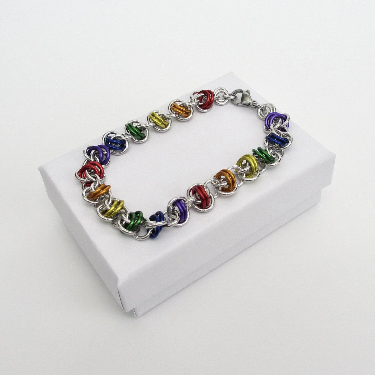 Gay pride bracelet, LGBT chainmaille bracelet, rainbow jewelry, barrel weave chainmaille
