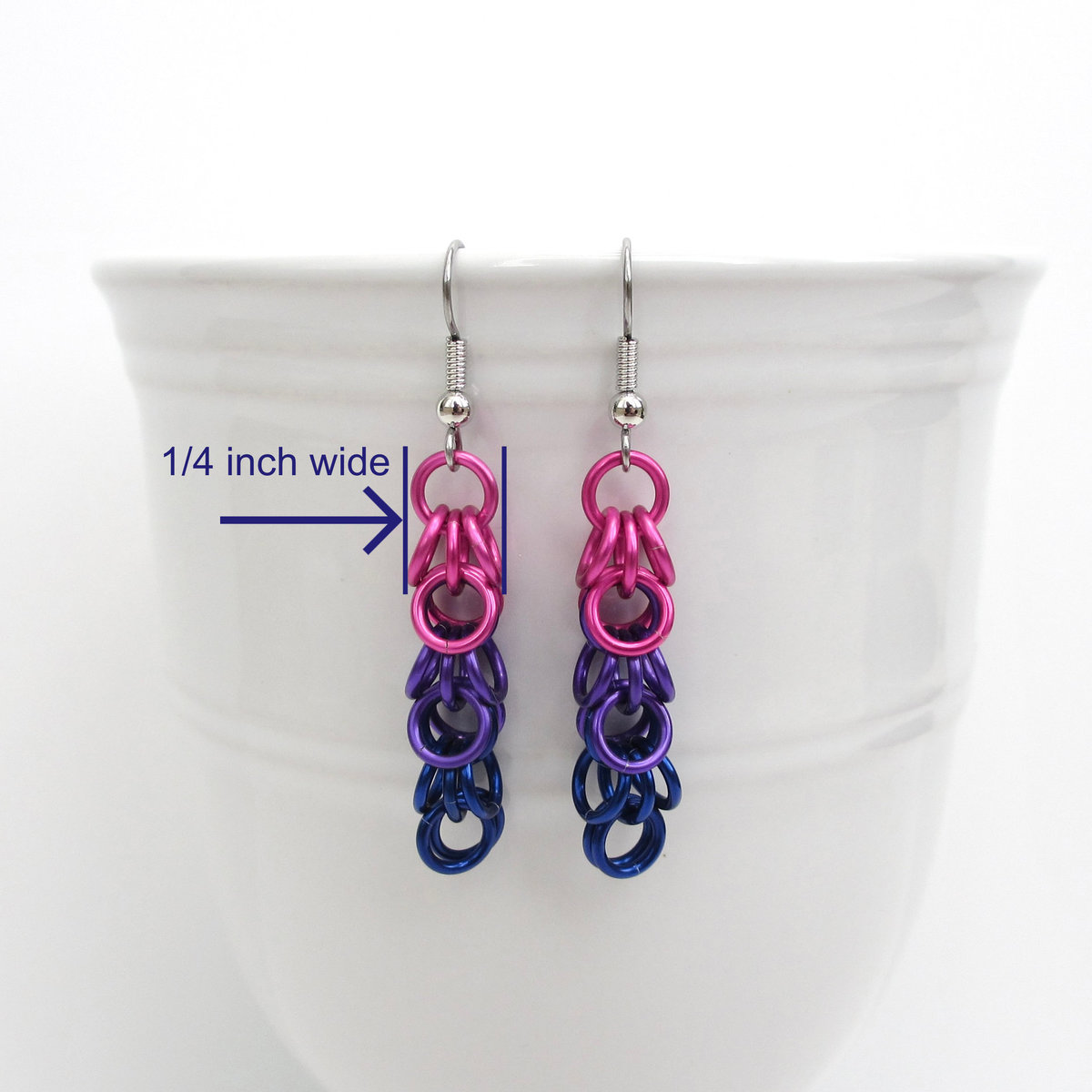 Bi pride chainmaille shaggy loops earrings, bisexual pride jewelry