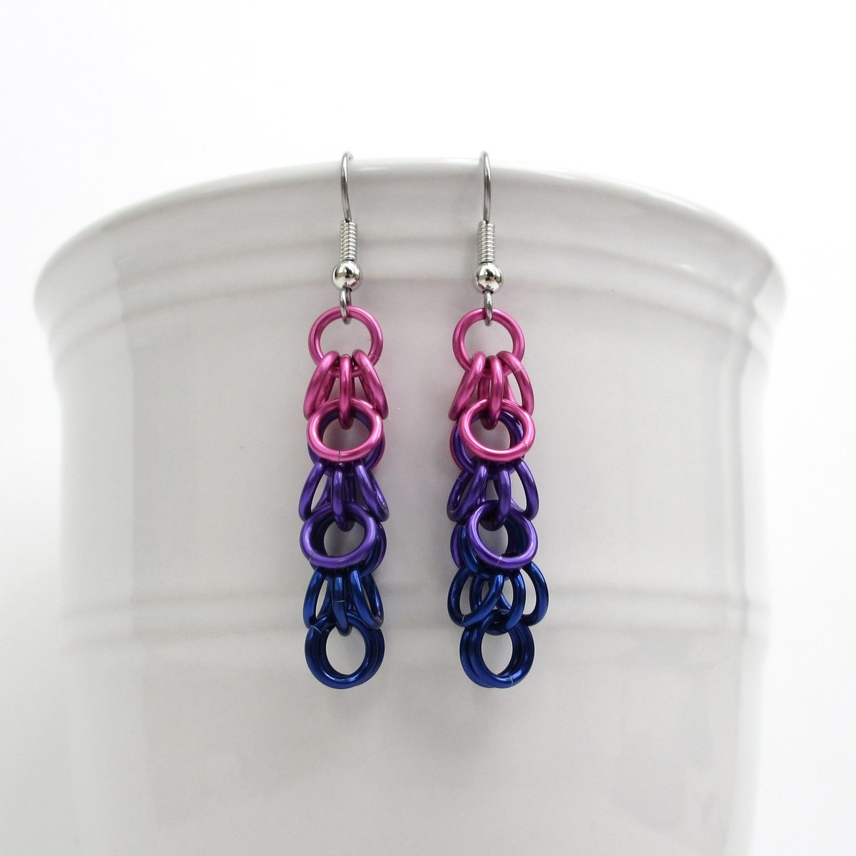 Bi pride chainmaille shaggy loops earrings, bisexual pride jewelry