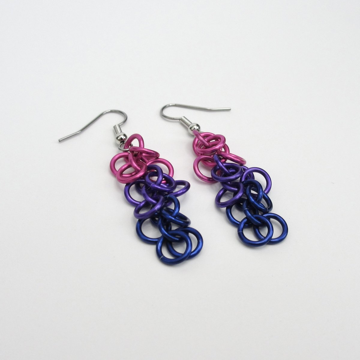 Bi pride chainmaille shaggy loops earrings, bisexual pride jewelry