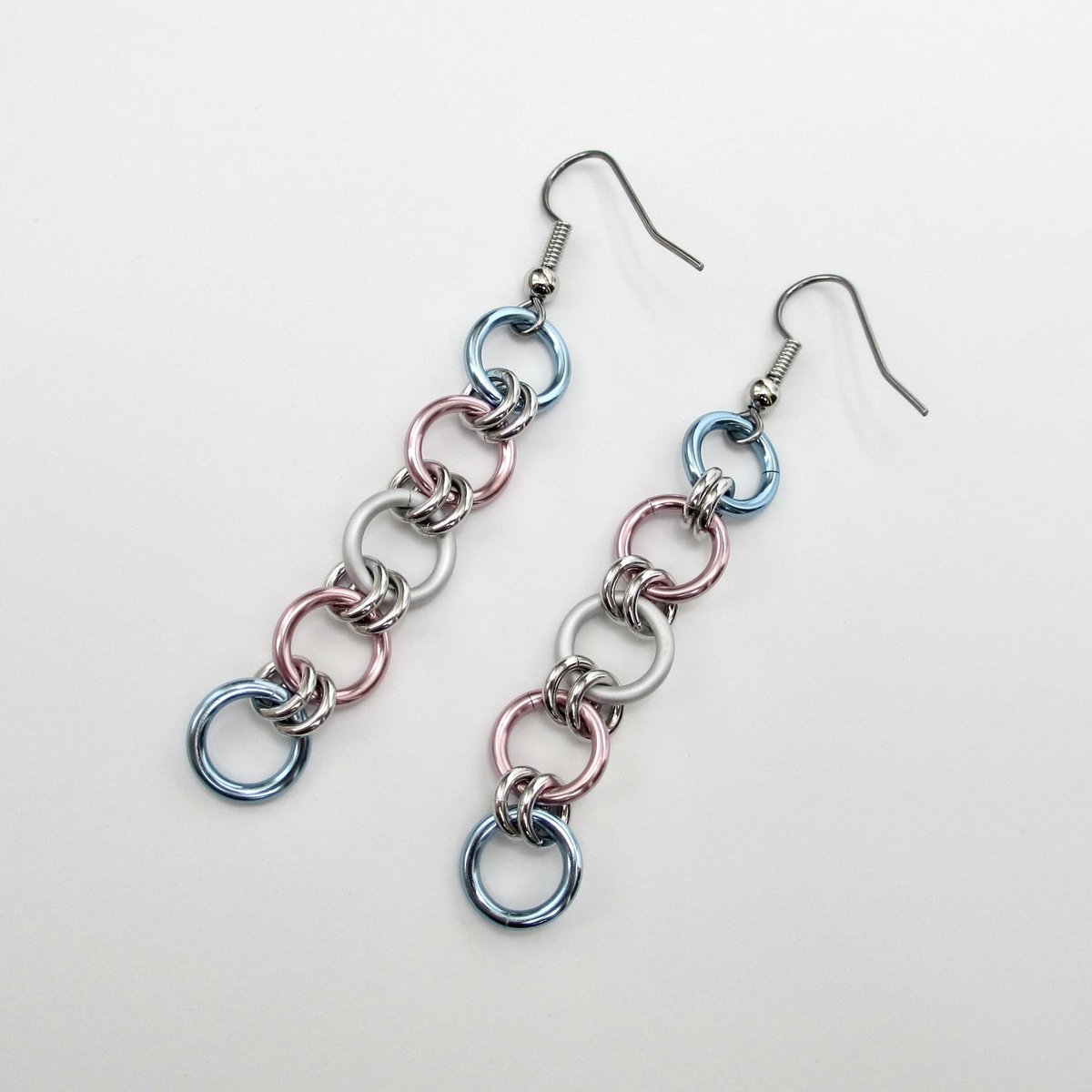 Trans pride flag earrings, simple LGBTQ chainmail jewelry