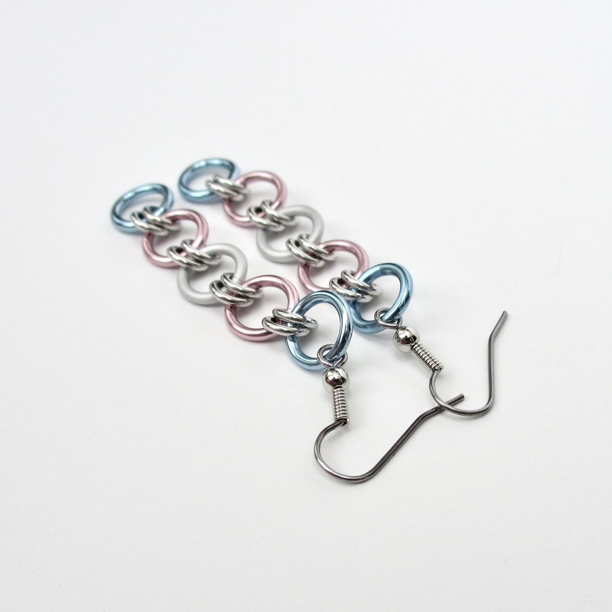 Trans pride flag earrings, simple LGBTQ chainmail jewelry