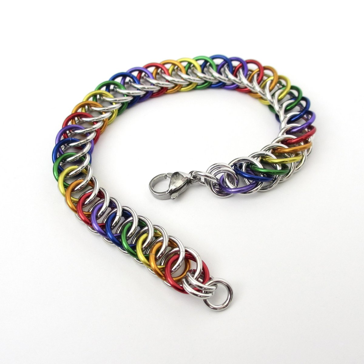 Gay pride chainmaille bracelet, rainbow jewelry, LGBT jewelry, Half Persian 4 in 1 chainmaille