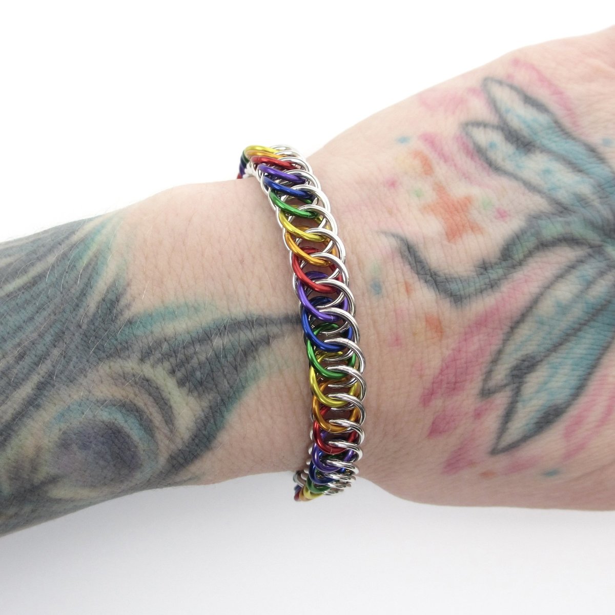 Gay pride chainmaille bracelet, rainbow jewelry, LGBT jewelry, Half Persian 4 in 1 chainmaille