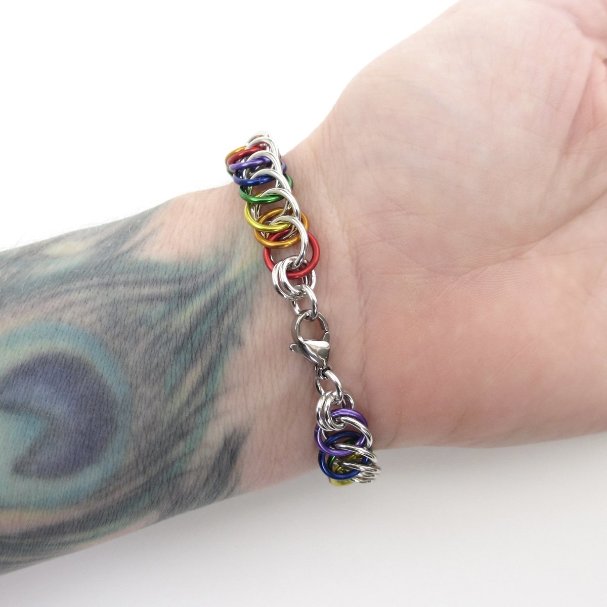 Gay pride chainmaille bracelet, rainbow jewelry, LGBT jewelry, Half Persian 4 in 1 chainmaille