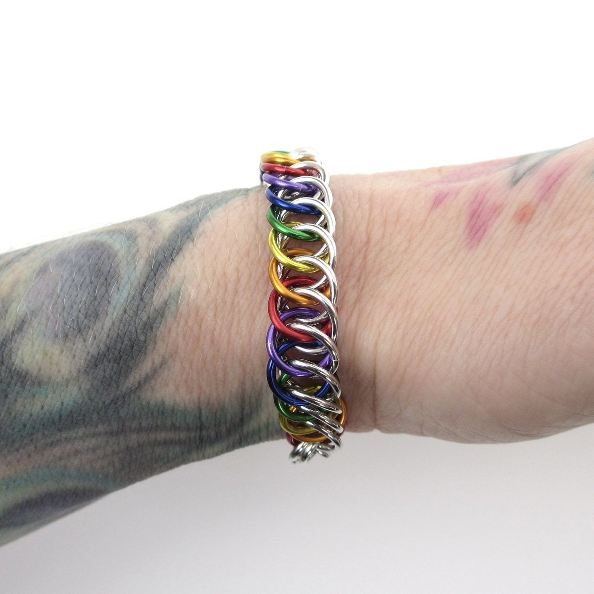 Gay pride chainmaille bracelet, rainbow jewelry, LGBT jewelry, Half Persian 4 in 1 chainmaille