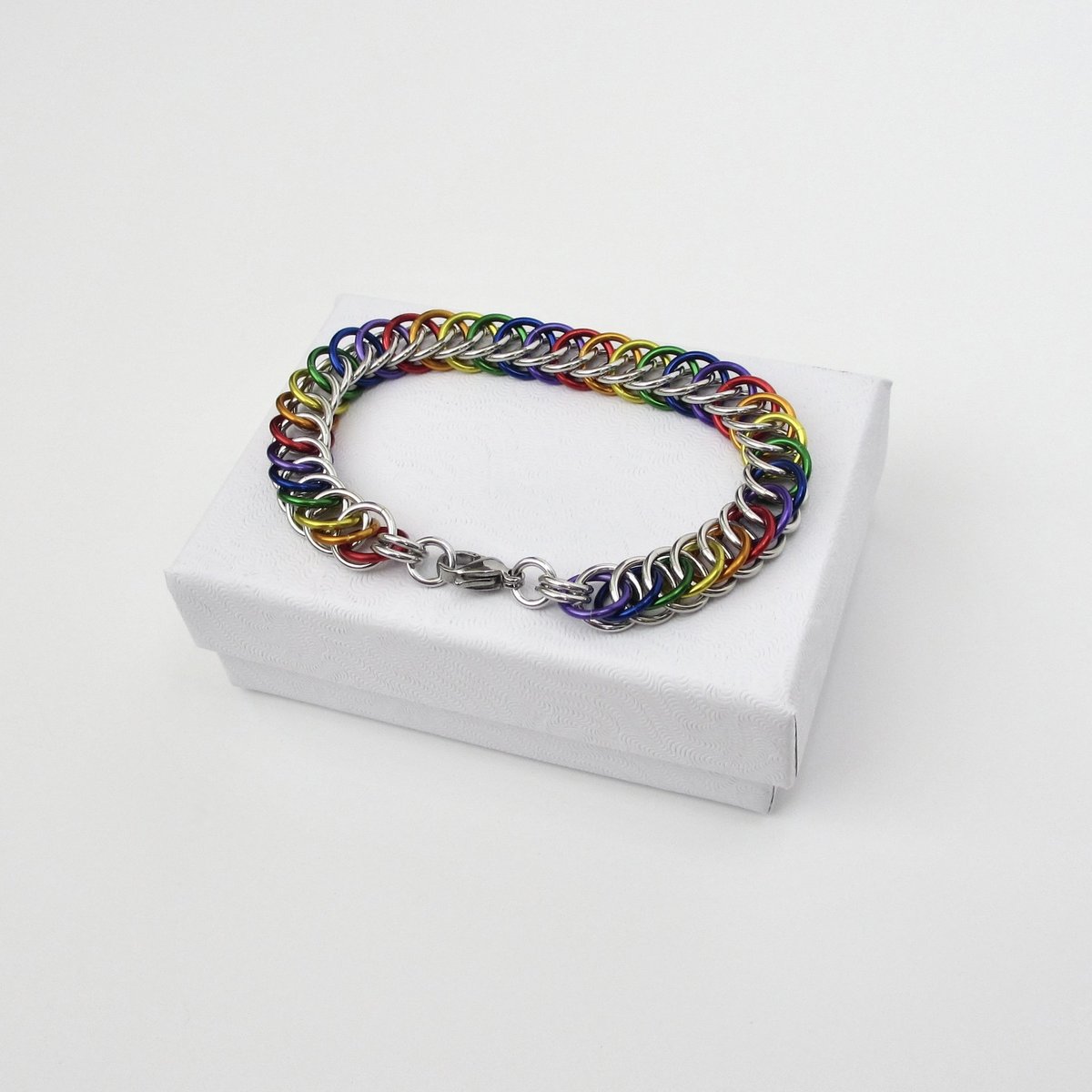 Gay pride chainmaille bracelet, rainbow jewelry, LGBT jewelry, Half Persian 4 in 1 chainmaille