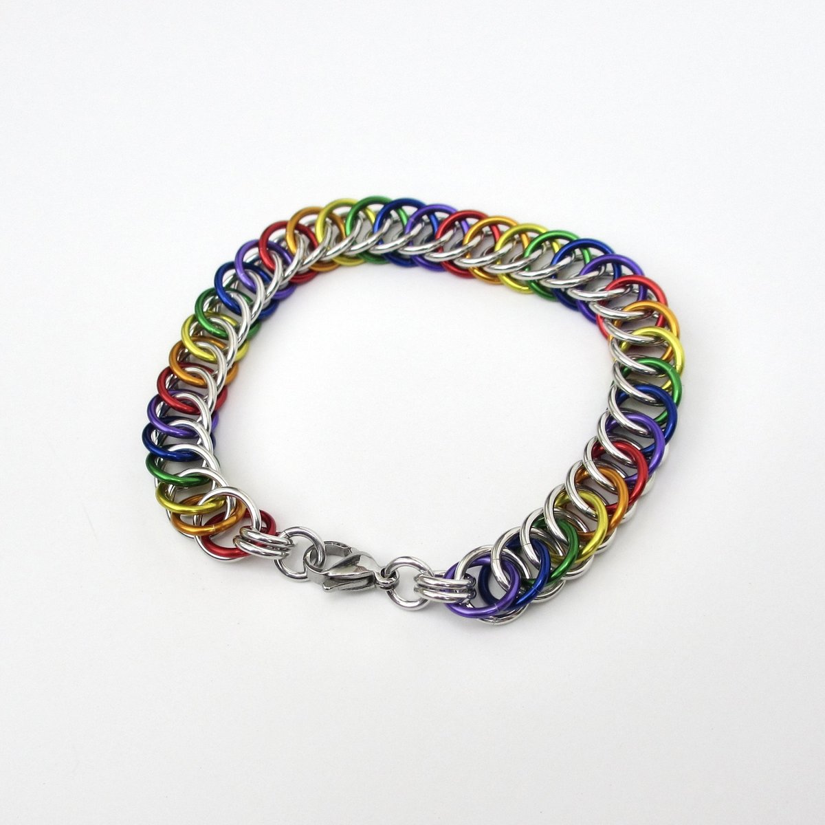 Gay pride chainmaille bracelet, rainbow jewelry, LGBT jewelry, Half Persian 4 in 1 chainmaille
