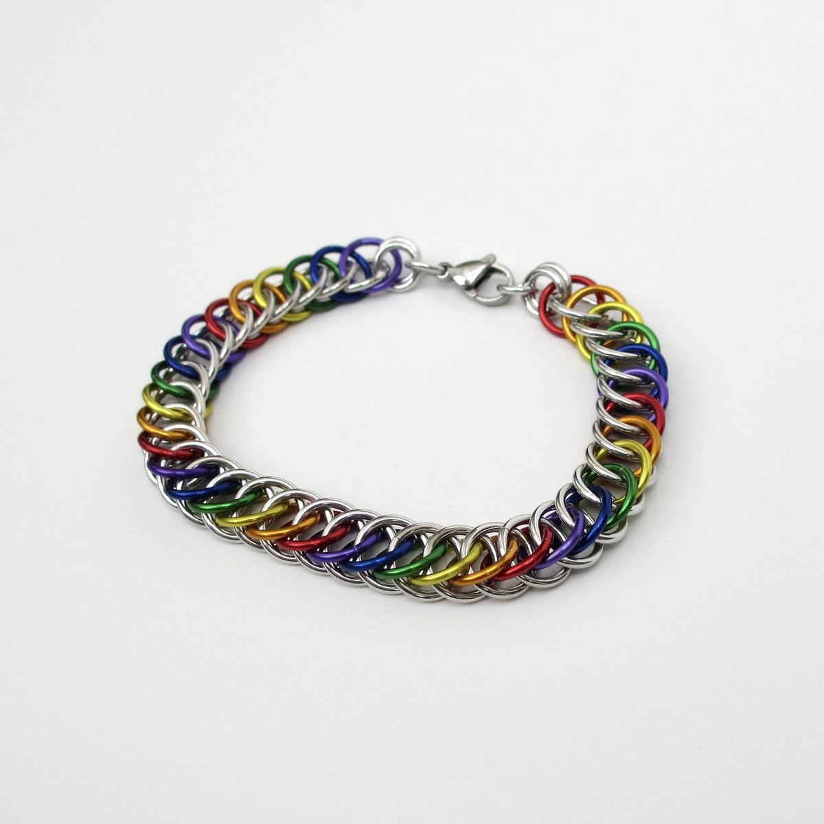 Gay pride chainmaille bracelet, rainbow jewelry, LGBT jewelry, Half Persian 4 in 1 chainmaille