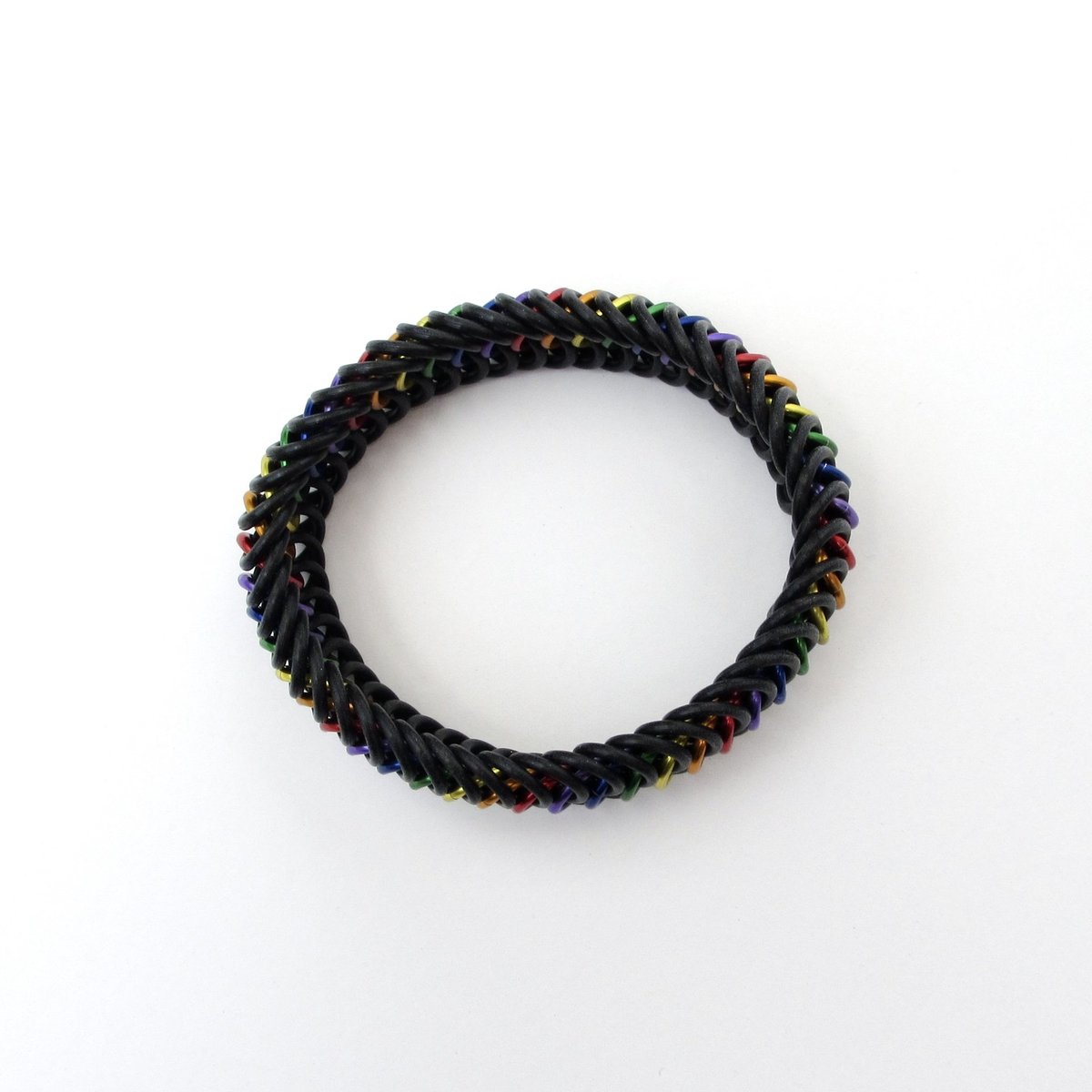 Stretchy chainmail bracelet, rainbow gay pride jewelry, Euro 6 in 1 weave