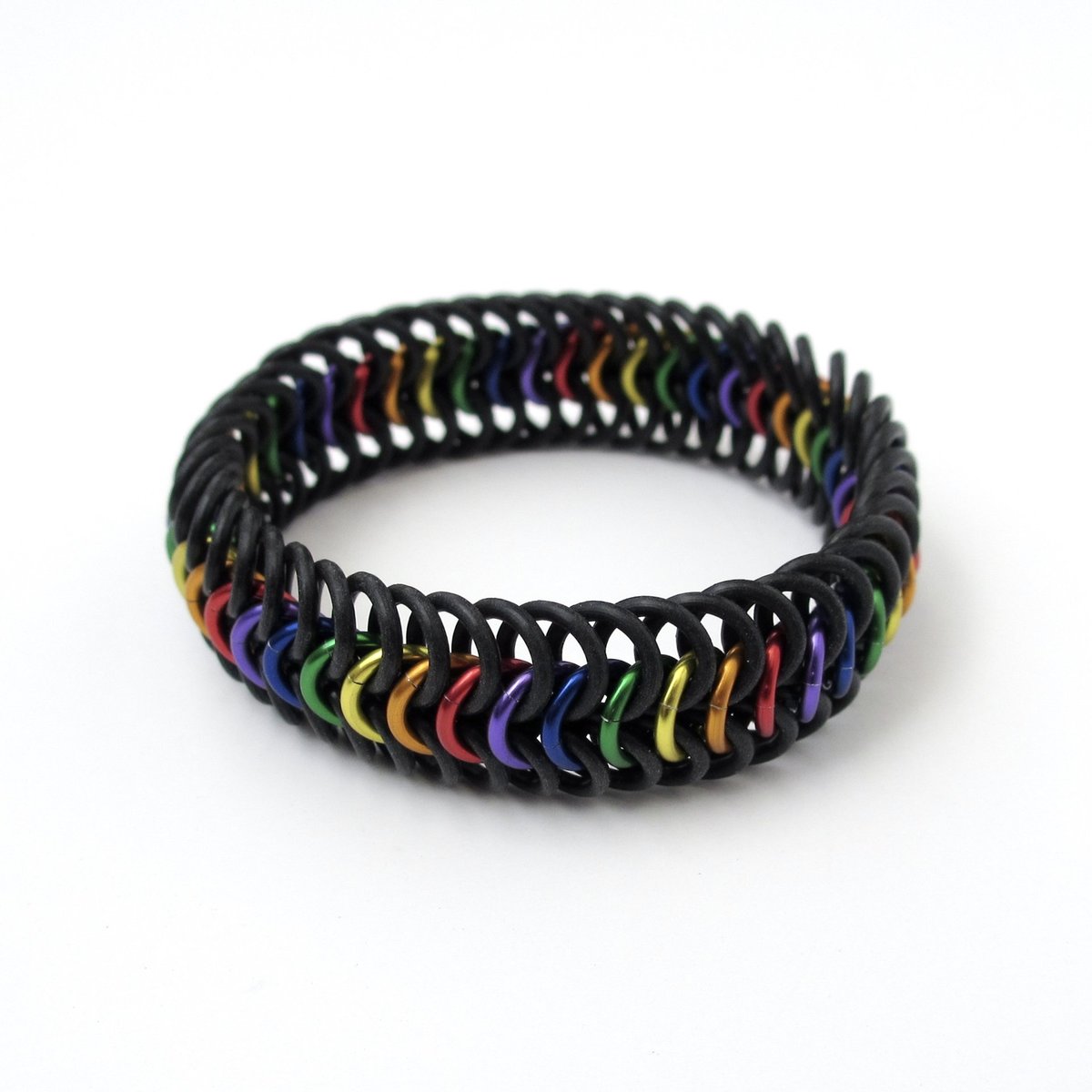 Stretchy chainmail bracelet, rainbow gay pride jewelry, Euro 6 in 1 weave