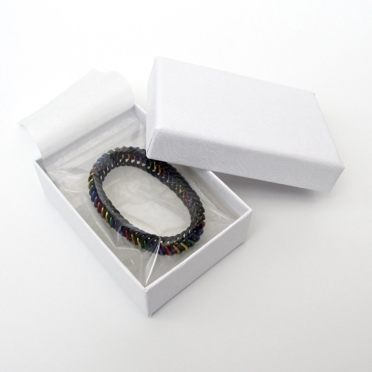 Stretchy chainmail bracelet, rainbow gay pride jewelry, Euro 6 in 1 weave