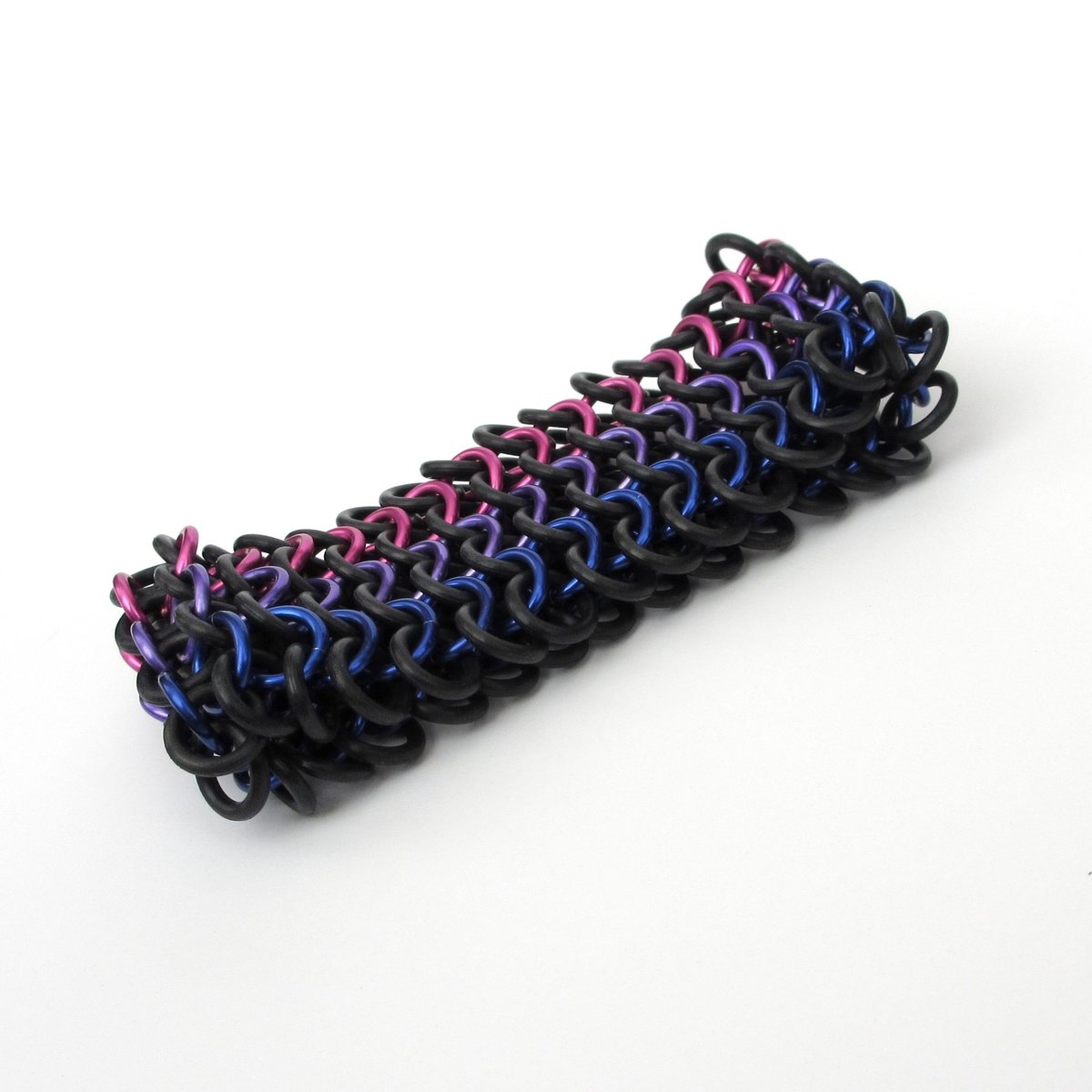 Bisexual pride bracelet, stretchy chainmail cuff bracelet, pink purple blue, European 4 in 1 weave bi pride jewelry