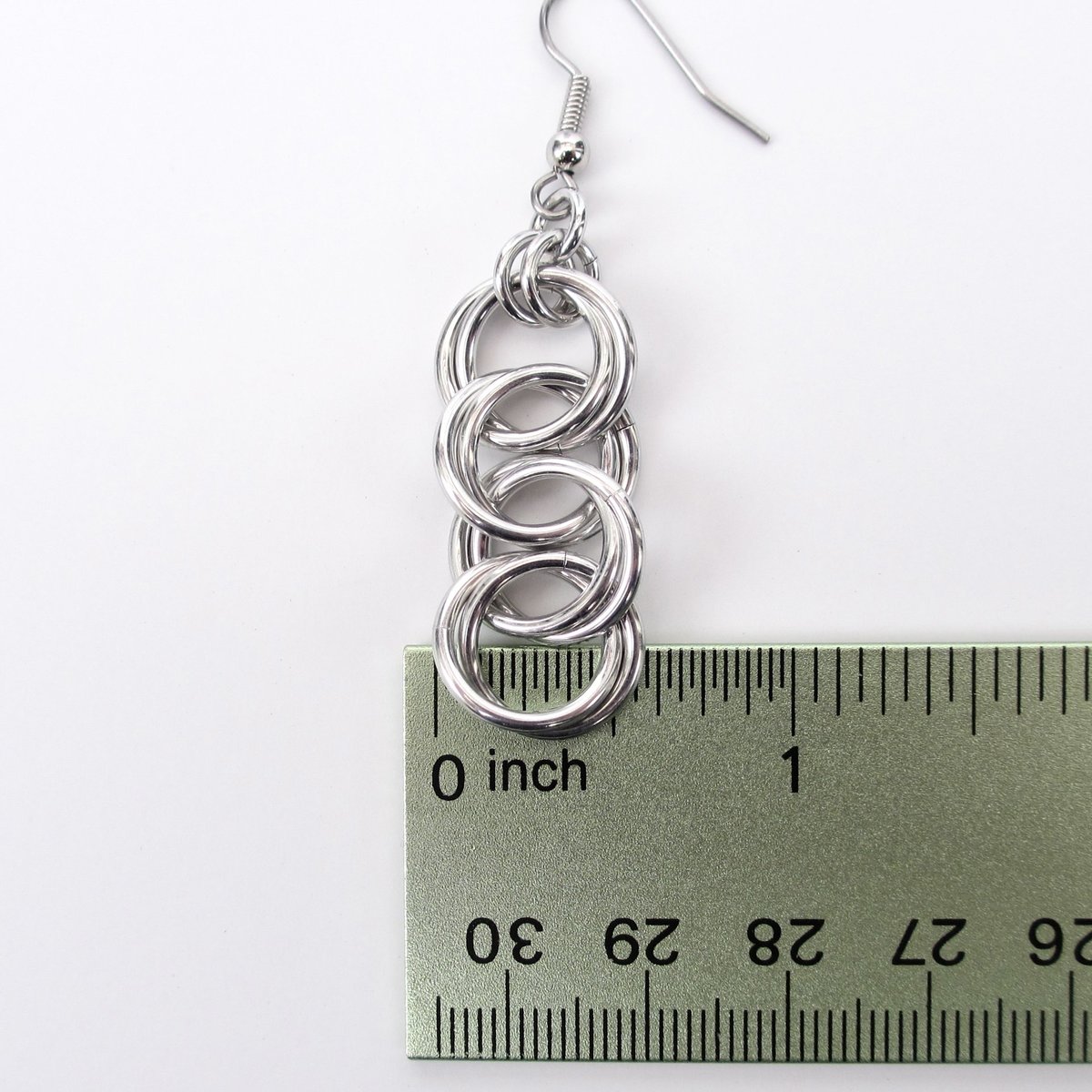 Silver aluminum chain dangle earrings, simple chainmail for everyday wear