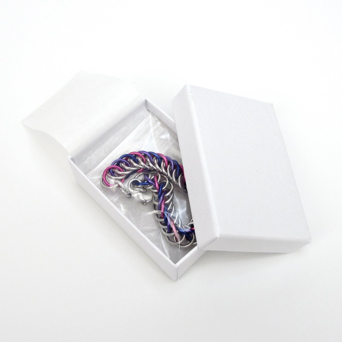 Bisexual pride bracelet, chainmaille half Persian 4 in 1 weave,  pink purple blue
