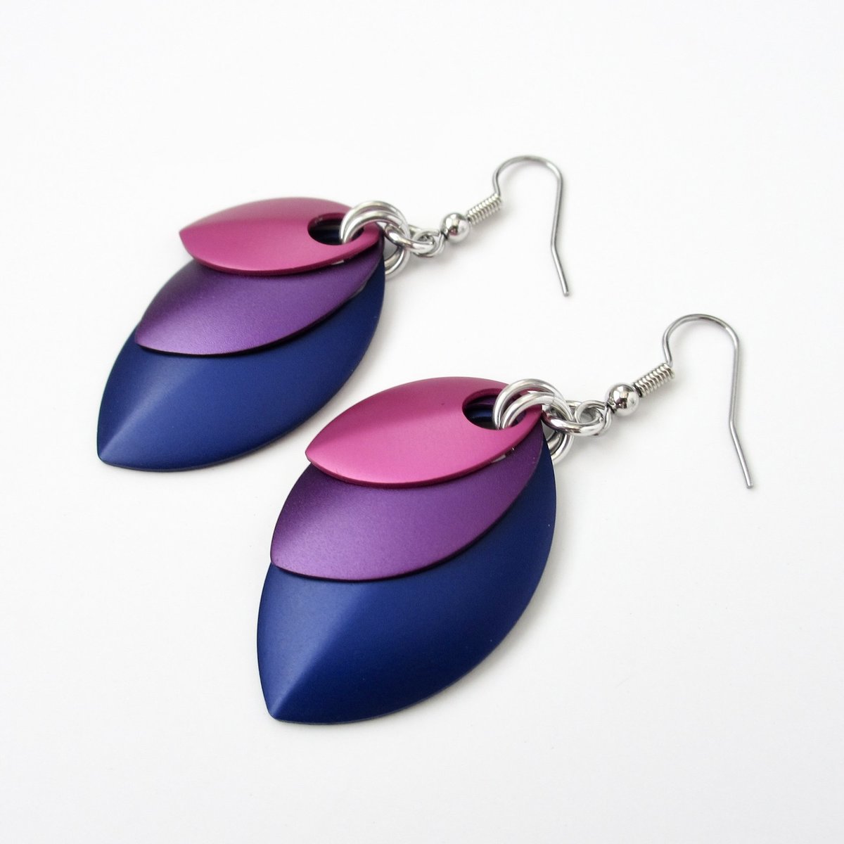 Handmade Bi Pride Earrings – Anodized Aluminum Chainmail Scales Jewelry