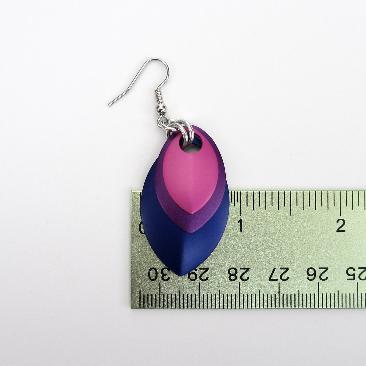 Handmade Bi Pride Earrings – Anodized Aluminum Chainmail Scales Jewelry