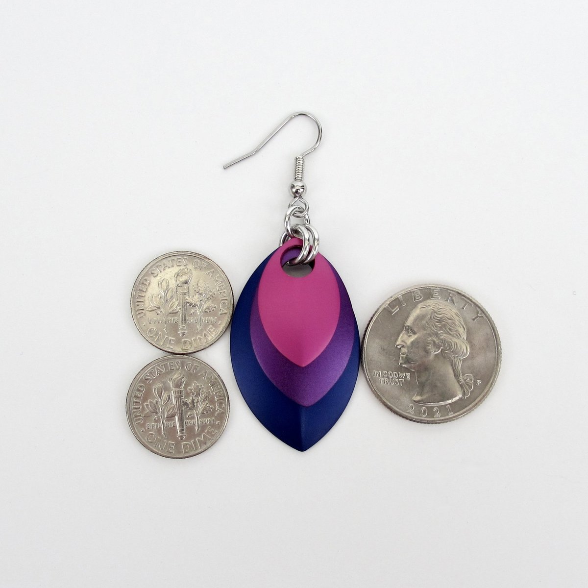 Handmade Bi Pride Earrings – Anodized Aluminum Chainmail Scales Jewelry