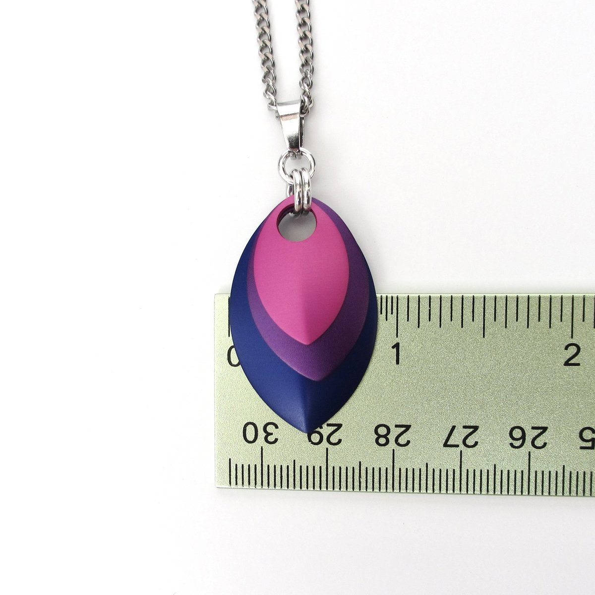 Handmade Bi Pride Pendant – Anodized Aluminum Chainmail Scales LGBTQ+ Necklace