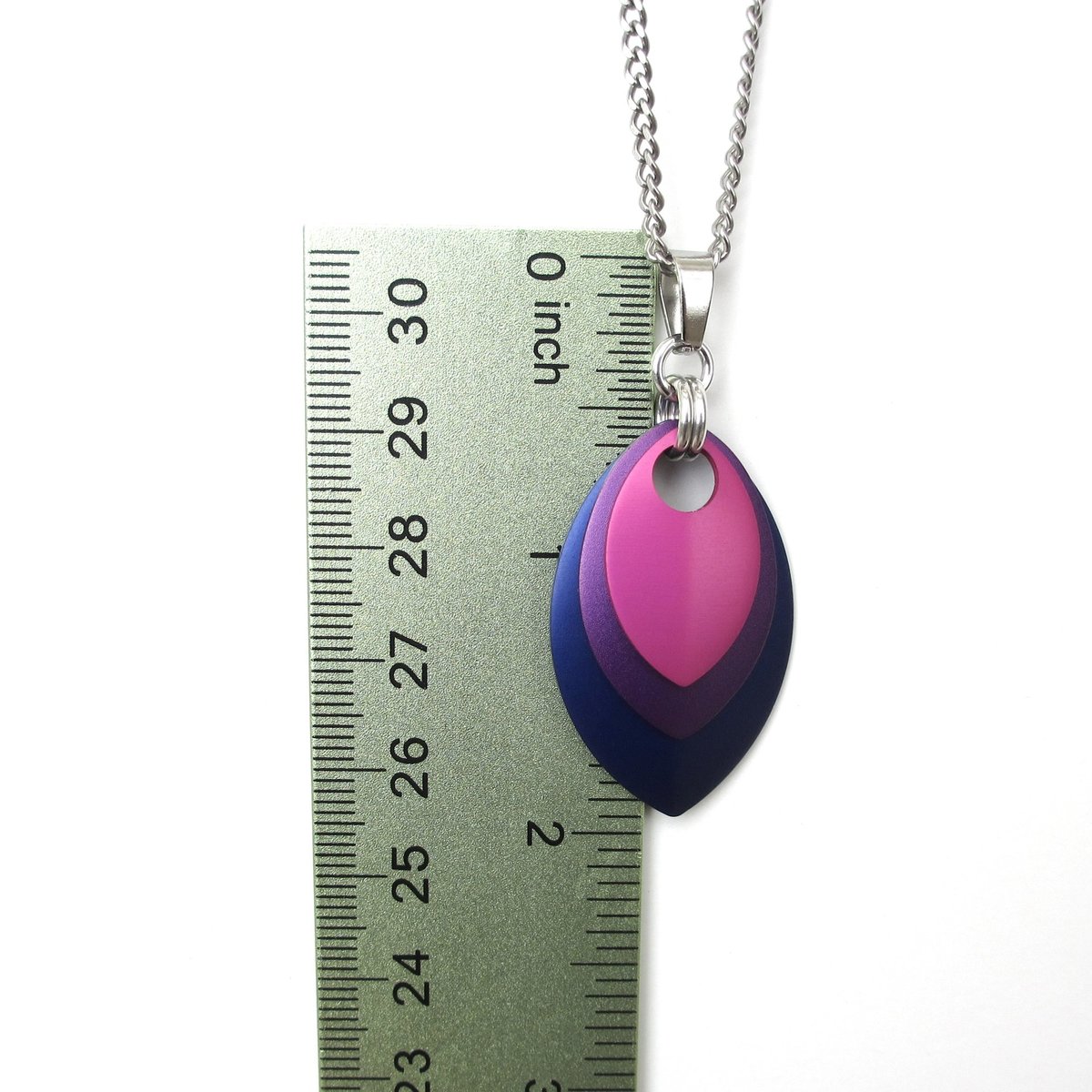 Handmade Bi Pride Pendant – Anodized Aluminum Chainmail Scales LGBTQ+ Necklace